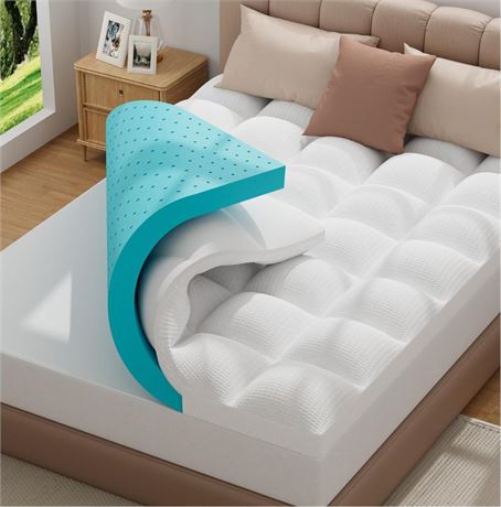 Bedluxury Dual Layer 3 Inch Memory Foam Mattress Topper Full Size，2 Inch Gel