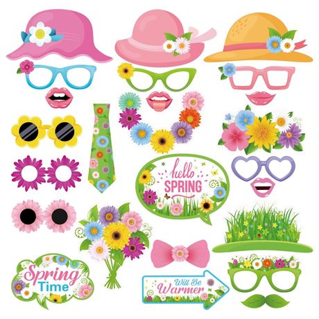 10 pack Spring Photo Booth Props with Sticks,Flowers Photo Booth Props,Spring