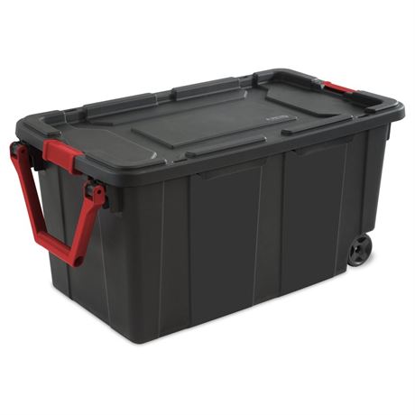 Sterilite 40 Gallon Wheeled Plastic Storage Tote, Black bundle-2pcs