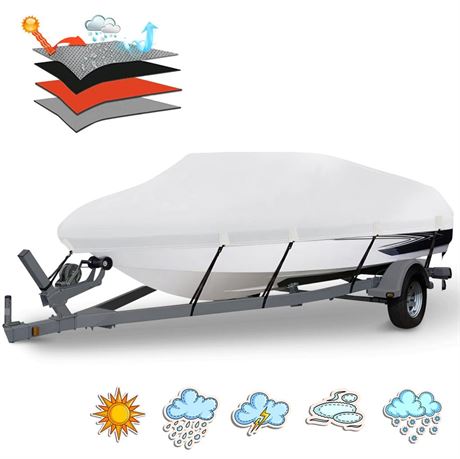 Heavy Duty 1200D PU Waterproof Boat Cover, 17'- 19' Trailerable Marine Grade