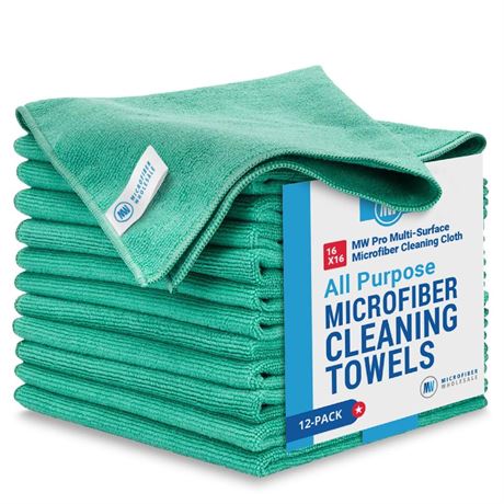 MW Pro Microfiber Cleaning Cloth | Green (12 Pack) | Size 16" x 16" | All