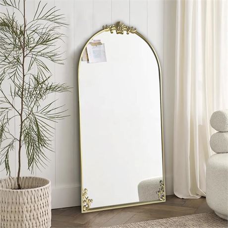 Large Vintage Arched Mirror, Gold Ornate Mirror, Baroque Mirror, Antique