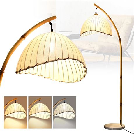 VENIVID Vintage Bamboo Floor Lamp, Unique Bohemian Arc Floor Lamp, Vine Style,