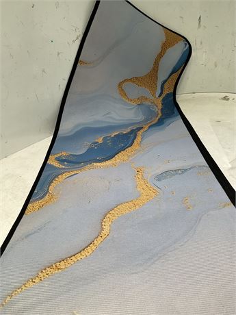 Kitchen Rugs and Mats Non Skid Washable, Blue and gold Marble Kitchen Rug Mat