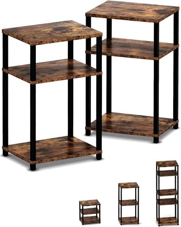 End Table Night Stand Set of 2, 3-Tier Bedside Tables, 5-Tier Shelf Bookcase,