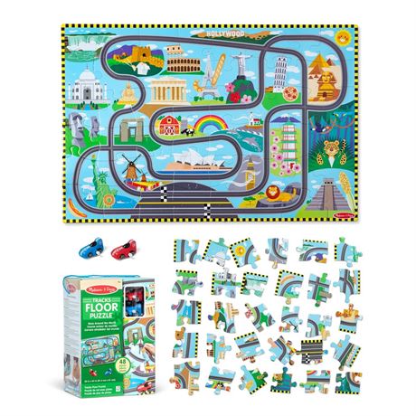 Melissa & Doug Race Around the World Tracks Cardboard Jigsaw Floor Puzzle With