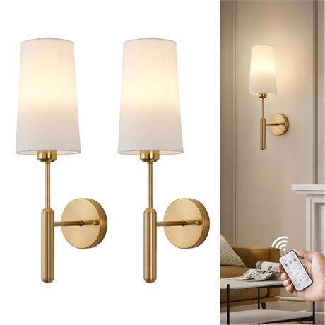 Gold Rechargeable Battery Operated Wall Sconces Set of 2 with Remote, Wireless