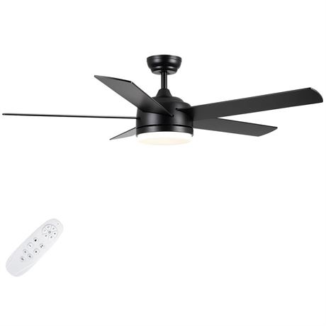 52 Inch Black Ceiling Fan with Light and Remote Control. Dimmable 3 Color