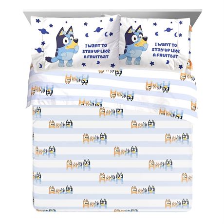 Bluey In The Dream 4-Piece Queen Sheet Set, Polyester, Blue & White, BBC Studios