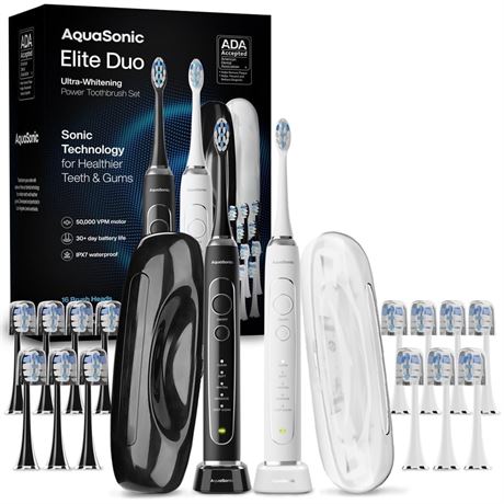 AquaSonic Elite Duo Rechargeable  Electric Toothbrush Set – ADA Accepted, 5
