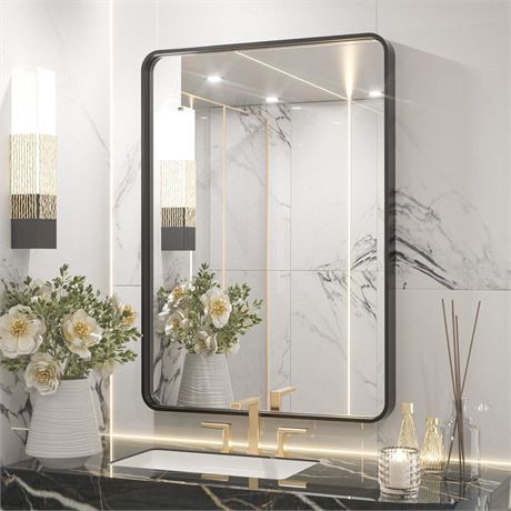 TETOTE Black Framed Mirrors for Bathroom, 22x30 Inch Brushed Metal Frame Wall