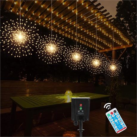 PXBNIUYA 5 Pack Solar Starburst Sphere Lights,200 LED Firework Lights, 8 Modes