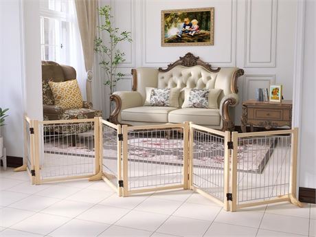 Wooden Freestanding Dog Gates Indoor,Pet Gate for Doorways, Stairs,Wood Dog