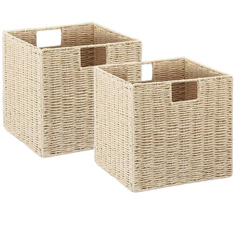 Vagusicc Wicker Storage Basket, Set of 2 Hand-Woven Paper Rope Wicker Baskets,