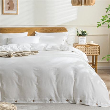 JELLYMONI Bedding Duvet Cover King Size - 100% Washed Cotton Linen Like