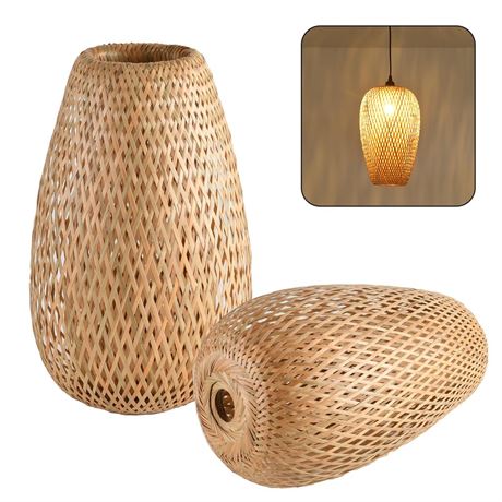 Bamboo Lamp Shade, 2-Pack Hand-Woven Bamboo Rattan Hanging Light Shade,D 9.05"