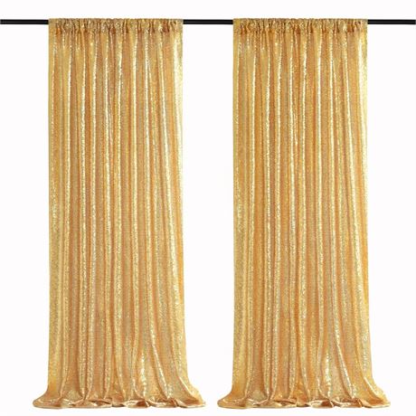 Gold Sequin Backdrop Curtains 2 Panels 2FTx8FT Glitter Gold Photo Backdrop for