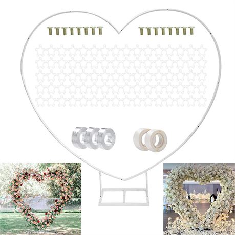 Φ 8ft(2.4M) Heart Shaped White Metal Balloon Arch Stand Frame Display Kit，Love