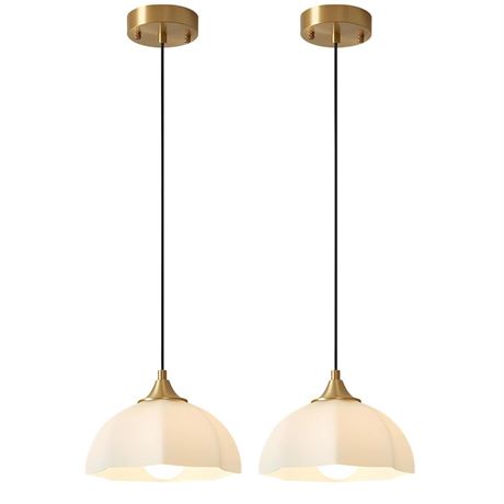 Modern Ceramic Pendant Lights Kitchen Island 2 Pack Mid Century Brushed Gold