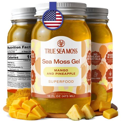 TrueSeaMoss Sea Moss Gel Mango Pineapple - Wildcrafted Seamoss Gel - 16 oz