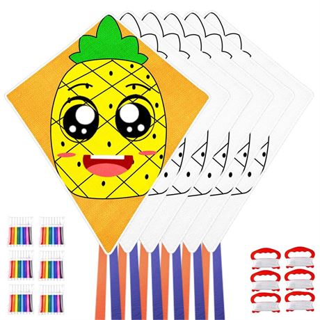 6 Pack DIY Kites, Diamond Kite for Kids Easy to Fly- Creative Kite with