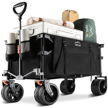 Collapsible Folding Wagon Cart Heavy Duty Foldable, Beach Wagon with Big Wheels