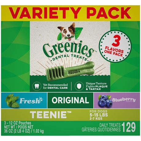 Greenies Teenie Spearmint and Blueberry Flavored Adult Dental and Hard Chew Dog