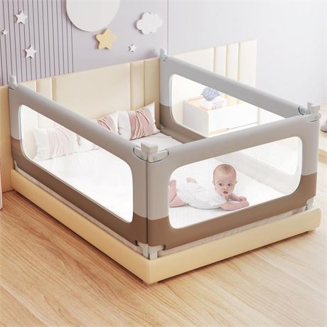 Bed Guard Rail for Toddlers - Height Adjustable Guardrail for Queen, King,