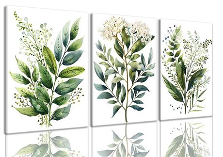 Bwodke Botanical Wall Art Plant Floral Watercolor Poster Canvas Prints Set of 3