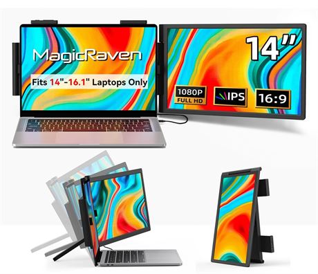 MAGICRAVEN Laptop Screen Extender, 14" 1080P Portable Monitor, Type-C HDMI Plug