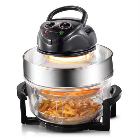 Large Capacity Glass Air Fryer(8 accessories),1300W Halogen Infrared Convection