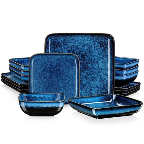 vancasso Stern Blue Dinner Set Square Reactive Glaze Tableware 16 Pieces