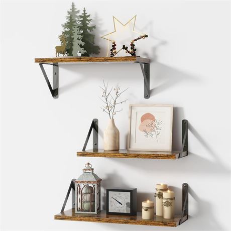 Fun Memories Floating Shelves Wall Mounted Set of 3, 16.5 Inch Natural Wood