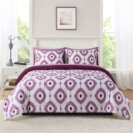 Mainstays All in One Reversible Comforter and Sheet set- 7 Piece, Queen, Purple