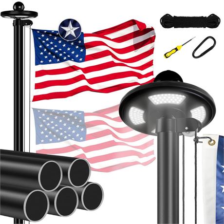 Heavy Duty Flag Pole Kit with Solar Light, 25 FT 12 Gauge Aluminum in Ground