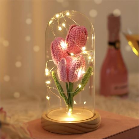 OFFSITE Crochet Tulip Gifts for Women Light Up Flower in Glass Dome Eternal