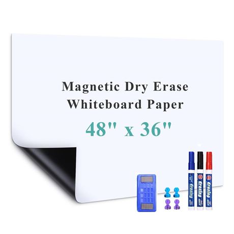 Magnetic Dry Erase Whiteboard Paper, 48" x 36" with Self Adhesive Whiteboard