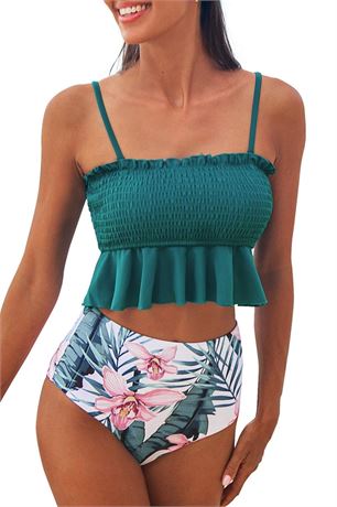 CUPSHE Women's High Waist Bikini Swimsuit Ruffle Two Piece Bathing Suit Medium