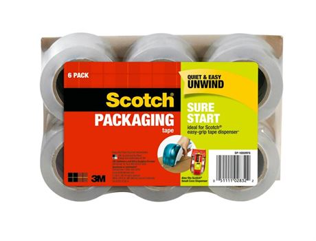 Scotch Sure Start Packing Tape, Clear, Quiet Unwind and Easy Start, Moving