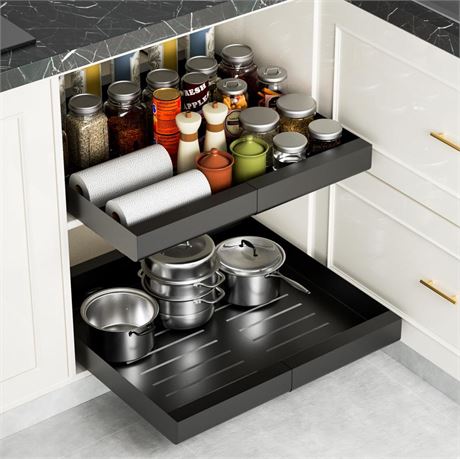 Pull Out Cabinet Organizer, 21"Deep, Expandable 11.7"-19.7" Heavy Duty Pull Out