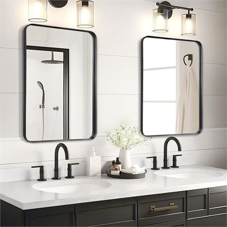 Fabuday Bathroom Mirrors Over Sink 2 Pack- 36x24 Inch Black Matte Framed