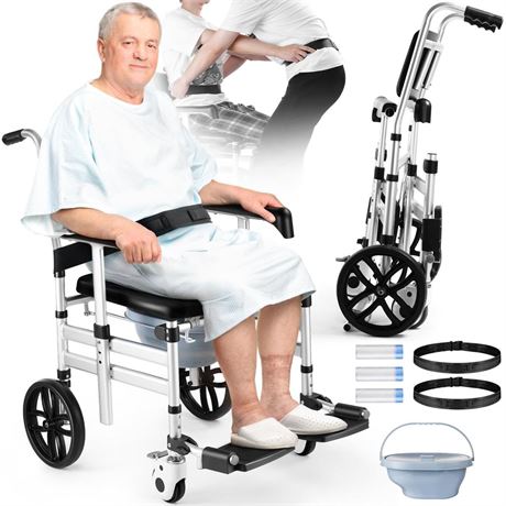 Shower Chair with Wheels, Hybodies Folding Shower Wheel, Transport Chair,