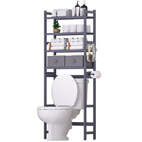 Over The Toilet Storage with 2 Baskets,4-Tier Bamboo Over Toilet Organizer Rack