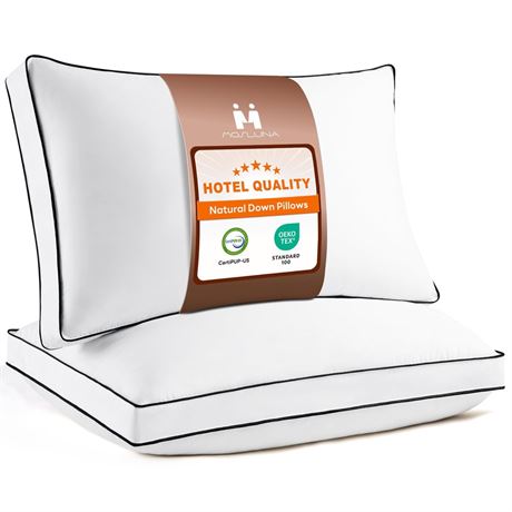 Feather Down Pillows Queen Size Set of 2, Hotel Collection Bed Pillows 2 Pack,