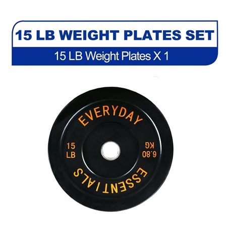 BalanceFrom Olympic Bumper Plate Weight Plate with Steel Hub, Black, 15 lbs
