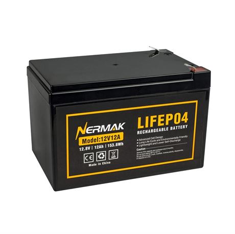 12V 12Ah Lithium LiFePO4 Deep Cycle Battery, 2000+ Cycles Lithium Iron