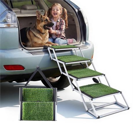 VEVOR Dog Stairs for Car, 4 Steps Extra Wide Foldable Dog Ramp for Large Dogs