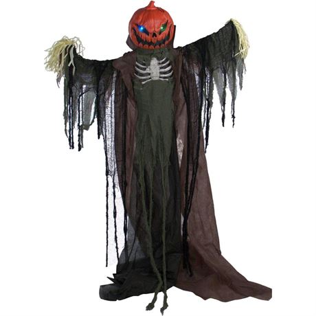 Haunted Hill Farm Life-Size Poseable Pumpkin Scarecrow, Halloween Animatronic