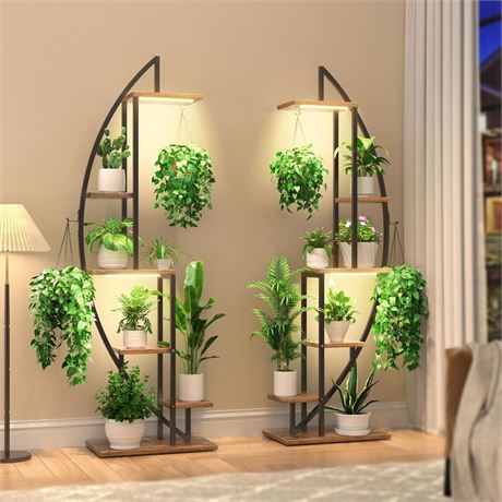 Plant Stand Indoor with Grow Lights, 6 Tiered Tall Plant Shelf, 63" Metal Plant