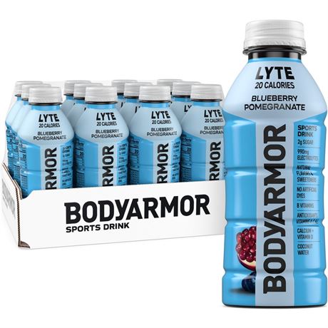 BODYARMOR Lyte Blueberry Pomegranate Electrolyte Sports Drink Bottles, 16 fl